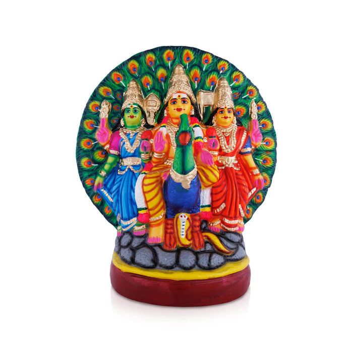Murugan Valli Deivanai Statue With Peacock Paper Mache Golu Bommai-15 X 13 Inches | Navaratri Gombe/Giri Golu Doll