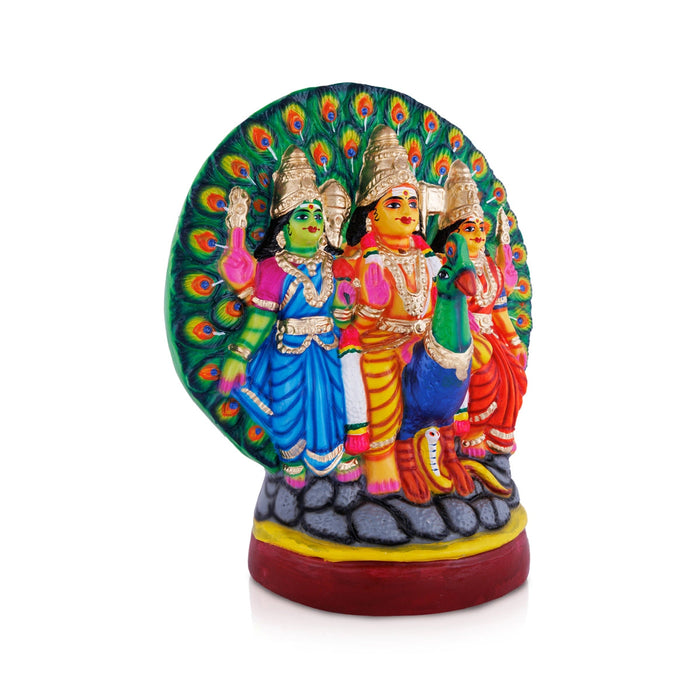 Murugan Valli Deivanai Statue With Peacock Paper Mache Golu Bommai-15 X 13 Inches | Navaratri Gombe/Giri Golu Doll