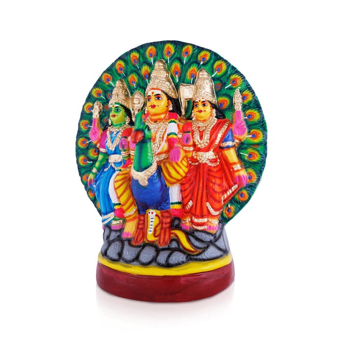 Murugan Valli Deivanai Statue With Peacock Paper Mache Golu Bommai-15 X 13 Inches | Navaratri Gombe/Giri Golu Doll