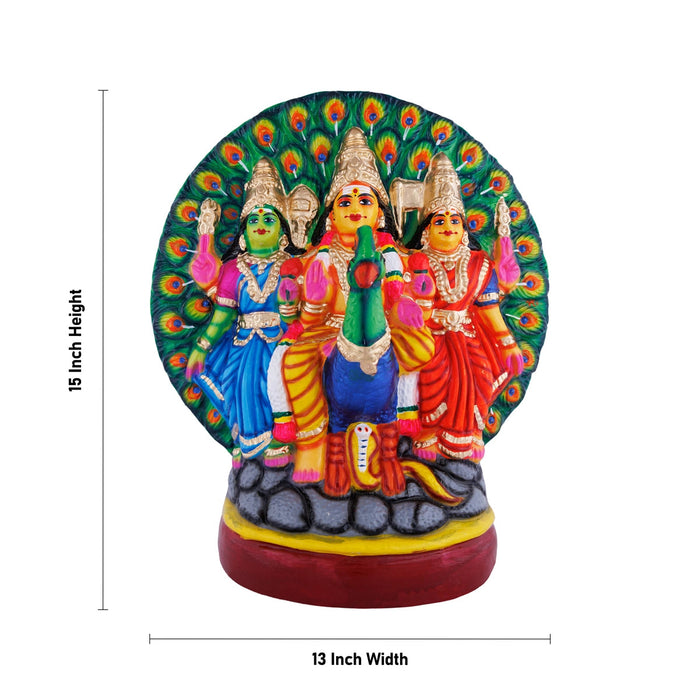 Murugan Valli Deivanai Statue With Peacock Paper Mache Golu Bommai-15 X 13 Inches | Navaratri Gombe/Giri Golu Doll
