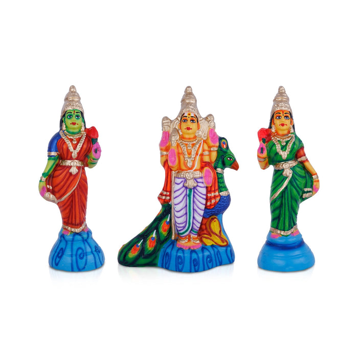 Murugan Valli Deivanai Statue Paper Mache Golu Bommai Set - 10 X 6.5 Inches | Navaratri Gombe/ Giri Golu Doll