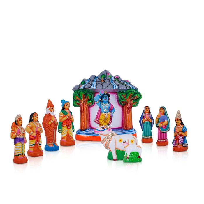 Govardhana Giri Krishna Paper Mache Golu Bommai Set - 12 X 13 Inches | Navaratri Gombe/ Giri Golu Doll