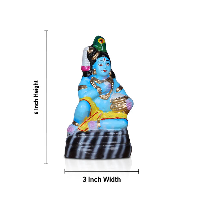 Butter Krishna Statue Clay Golu Bommai - 6 x 3 Inches | Giri Golu Doll/ Navaratri Golu Bomma/ Bommai/ Gombe