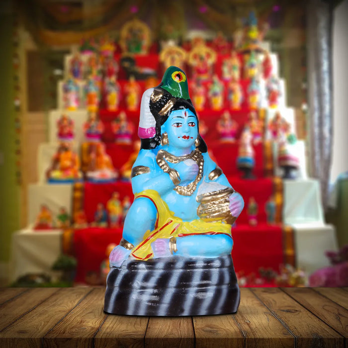 Butter Krishna Statue Clay Golu Bommai - 6 x 3 Inches | Giri Golu Doll/ Navaratri Golu Bomma/ Bommai/ Gombe