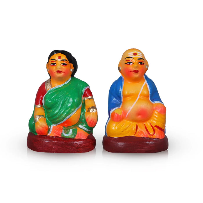 Thatha Paati Pair - 4 Inches | Giri Golu Statue/ Clay Statue/ Chettiyar Chettichi/ Navarathri Doll