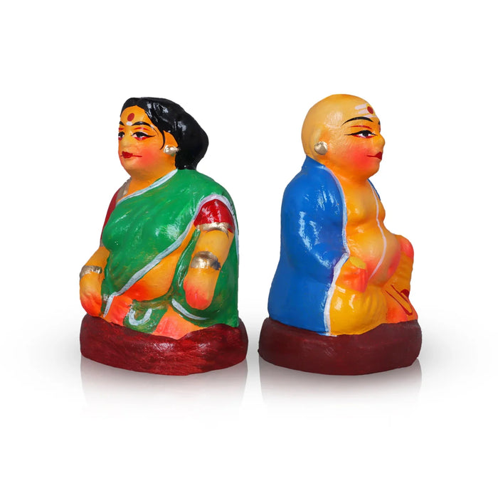 Thatha Paati Pair - 4 Inches | Giri Golu Statue/ Clay Statue/ Chettiyar Chettichi/ Navarathri Doll