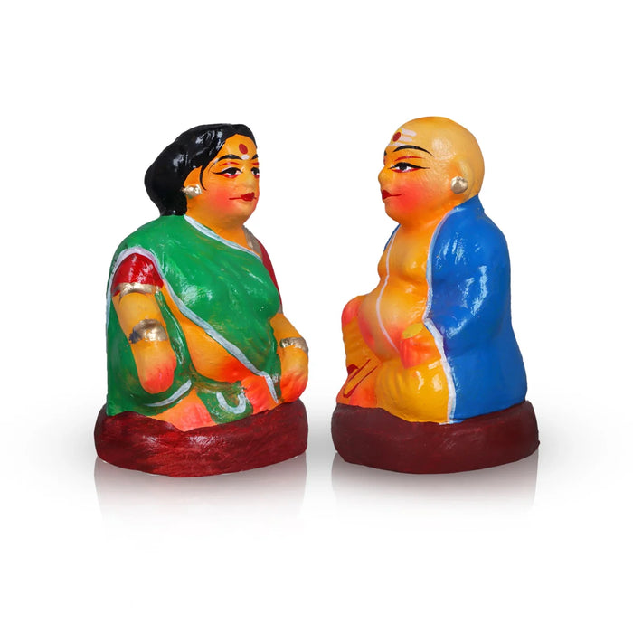 Thatha Paati Pair - 4 Inches | Giri Golu Statue/ Clay Statue/ Chettiyar Chettichi/ Navarathri Doll