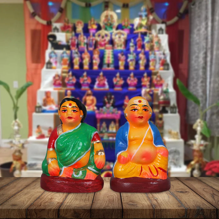 Thatha Paati Pair - 4 Inches | Giri Golu Statue/ Clay Statue/ Chettiyar Chettichi/ Navarathri Doll