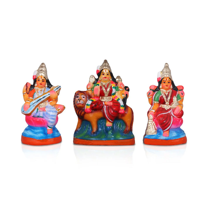 Durga Lakshmi Saraswathi Set - 8 Inches | Giri Golu Statue/ Clay Statue/ Laxmi/ Saraswati/ Durgai