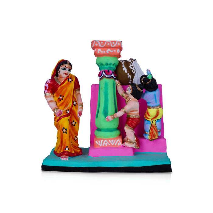 Krishna Murti Vennai Thiruduthal Clay Golu Bommai- 10 X 9 Inches | Navaratri Gombe/Giri Golu Doll/Navratri Decor