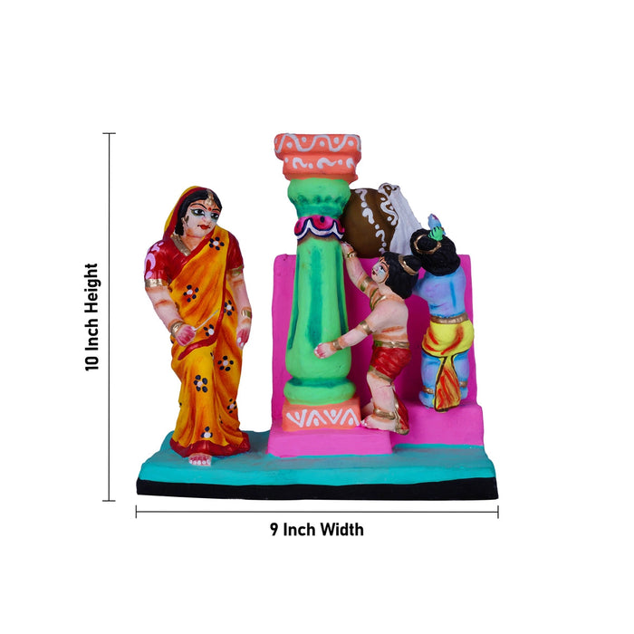 Krishna Murti Vennai Thiruduthal Clay Golu Bommai- 10 X 9 Inches | Navaratri Gombe/Giri Golu Doll/Navratri Decor