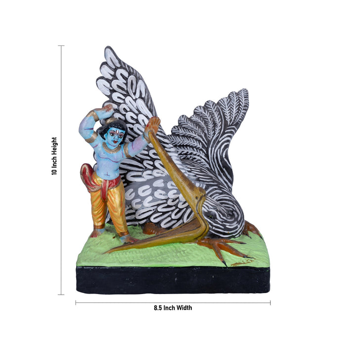 Krishna Murti Bakasura Vadham Clay Golu Bommai- 10 X 8.5 Inches | Navaratri Gombe/Giri Golu Doll/Navratri Decor