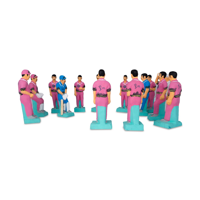 Cricket Game Clay Golu Bommai Set - 7 x 2.5 Inches | Giri Golu Doll/ Navaratri Golu Bomma/ Gombe/ Bommai