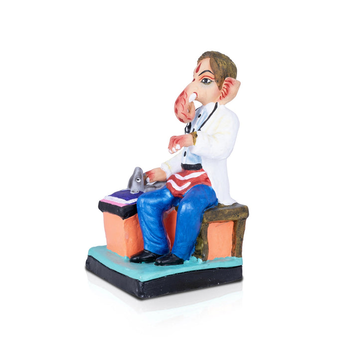 Doctor Ganesh Murti Checking Mooshika Clay Golu Bommai - 9 X 5 Inches | Navaratri Gombe/ Giri Golu Doll