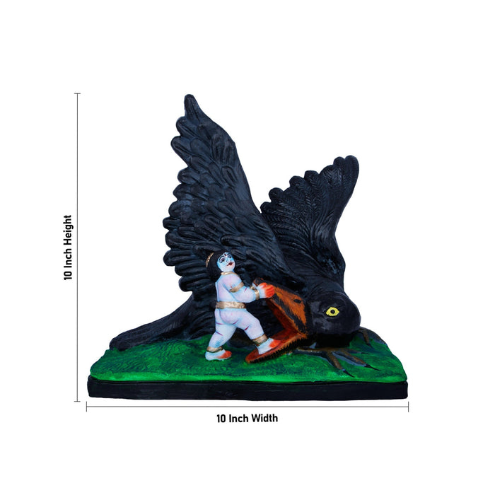 Krishna Bakasura Vadham Clay Golu Bommai - 10 X 10 Inches | Navaratri Gombe/ Giri Golu Doll/ Navratri Decor