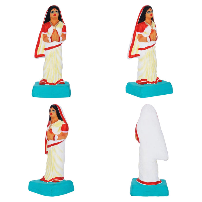 Lady With Tulasi Maadam Clay Golu Bommai Pair- 5 X 2.5 Inches | Navaratri Gombe/ Giri Golu Doll/Navratri Decor