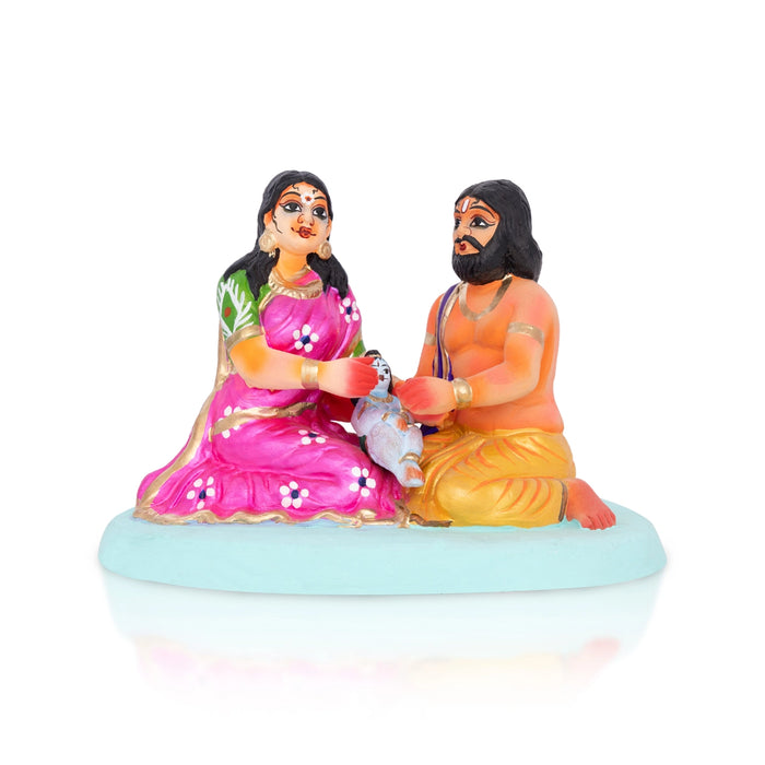 Krishna Vasu Devaki Clay Golu Bommai - 7 x 9.5 Inches | Giri Golu Doll/Navaratri Golu Bomma/Gombe/Bommai