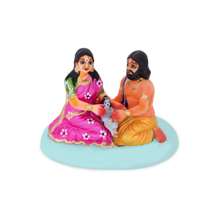 Krishna Vasu Devaki Clay Golu Bommai - 7 x 9.5 Inches | Giri Golu Doll/Navaratri Golu Bomma/Gombe/Bommai