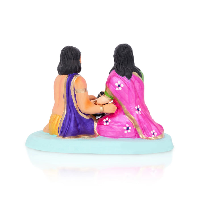 Krishna Vasu Devaki Clay Golu Bommai - 7 x 9.5 Inches | Giri Golu Doll/Navaratri Golu Bomma/Gombe/Bommai
