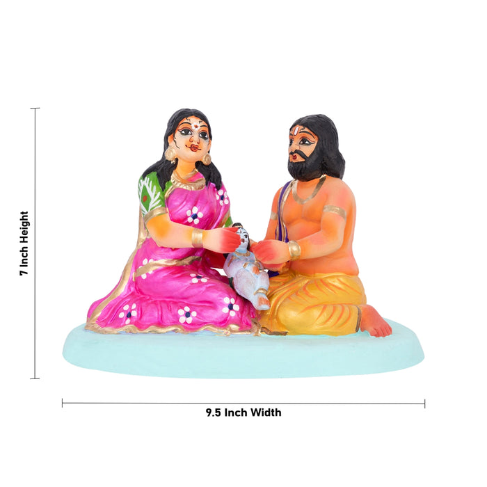 Krishna Vasu Devaki Clay Golu Bommai - 7 x 9.5 Inches | Giri Golu Doll/Navaratri Golu Bomma/Gombe/Bommai