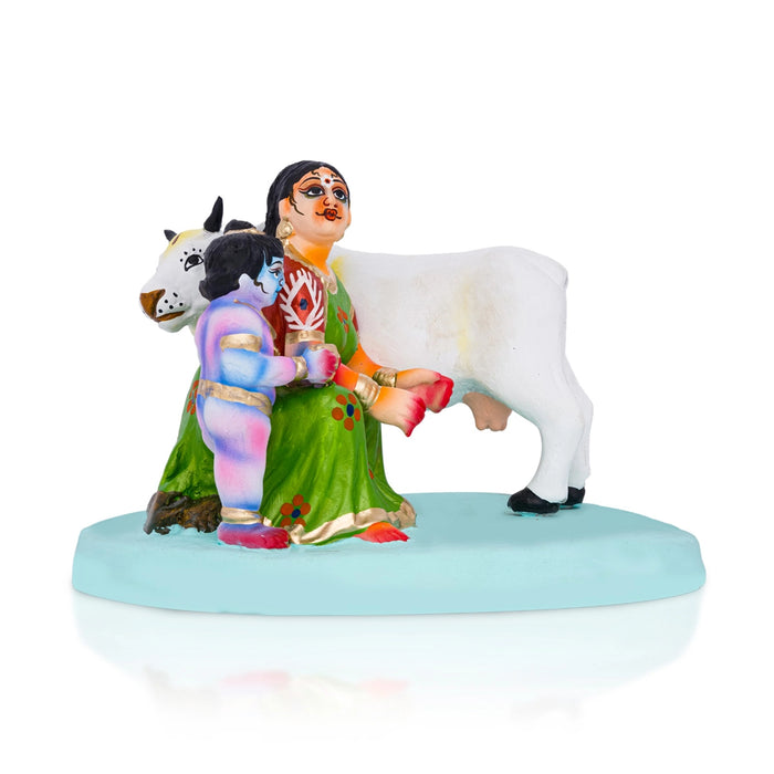 Krishna Yasodha Gopala Clay Golu Bommai - 6.5 x 9.75 Inches | Giri Golu Doll/ Navaratri Kolu Bomma/ Dasara Doll