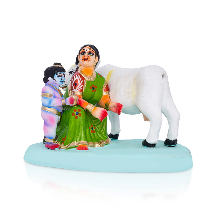 Krishna Yasodha Gopala Clay Golu Bommai - 6.5 x 9.75 Inches | Giri Golu Doll/ Navaratri Kolu Bomma/ Dasara Doll