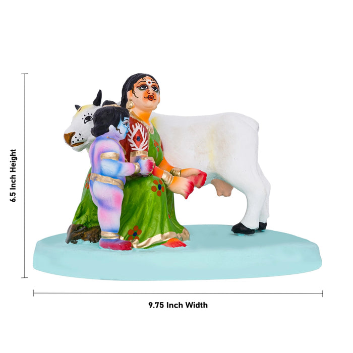 Krishna Yasodha Gopala Clay Golu Bommai - 6.5 x 9.75 Inches | Giri Golu Doll/ Navaratri Kolu Bomma/ Dasara Doll