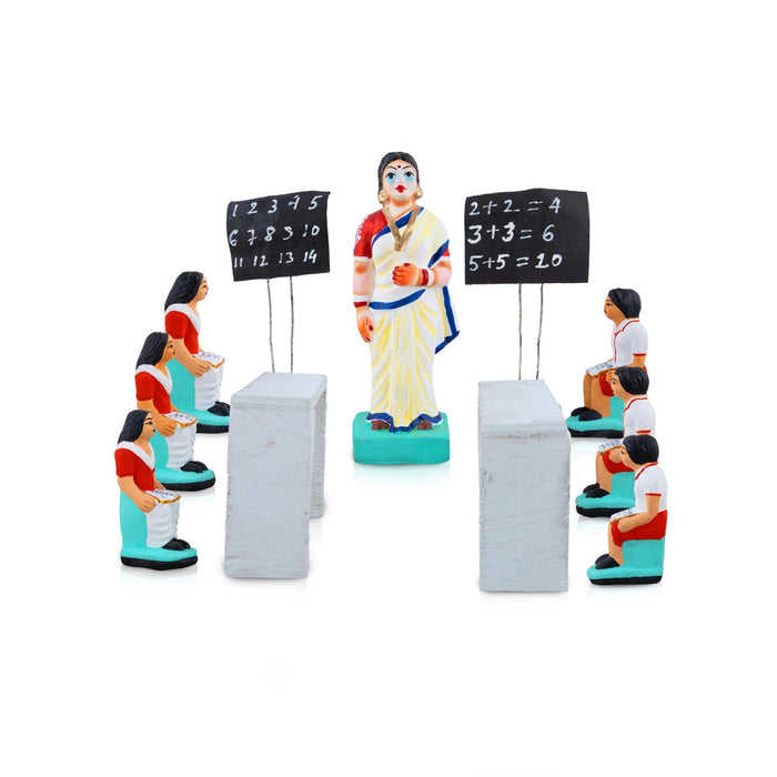 School Clay Golu Bommai Set - 7 x 3 Inches | Navaratri Gombe/ Giri Golu Doll/ Navratri Decor