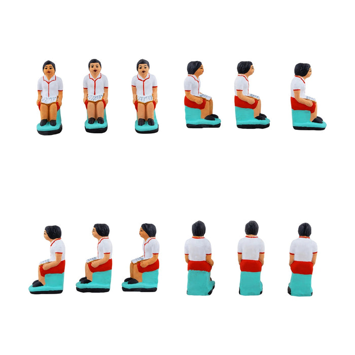 School Clay Golu Bommai Set - 7 x 3 Inches | Navaratri Gombe/ Giri Golu Doll/ Navratri Decor