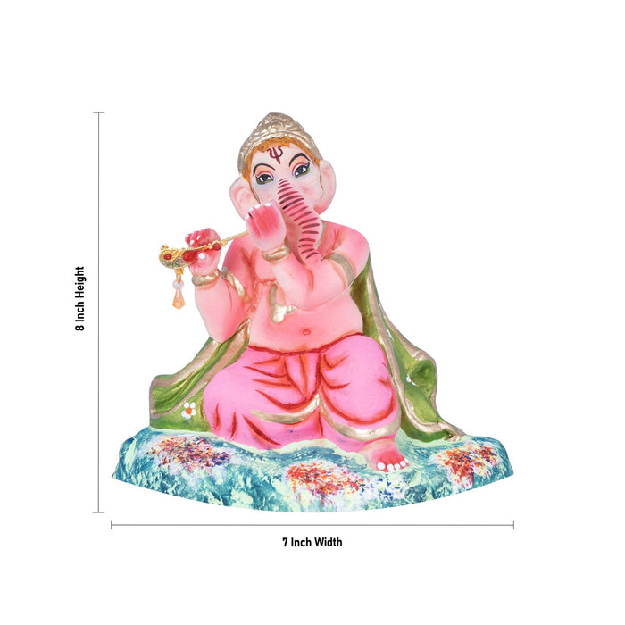 Flute Ganesh Murti Clay Golu Bommai - 8 X 7 Inches | Navaratri Gombe/ Giri Golu Doll/ Navratri Decor