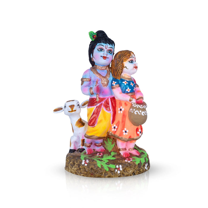 Cartoon Radha Krishna Clay Golu Bommai - 9 x 6 Inches | Giri Golu Bommai/ Navaratri Dasara Doll/ Gombe
