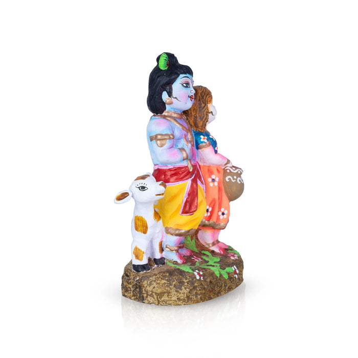 Cartoon Radha Krishna Clay Golu Bommai - 9 x 6 Inches | Giri Golu Bommai/ Navaratri Dasara Doll/ Gombe