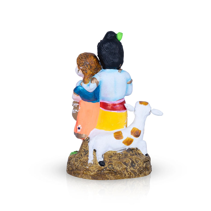 Cartoon Radha Krishna Clay Golu Bommai - 9 x 6 Inches | Giri Golu Bommai/ Navaratri Dasara Doll/ Gombe