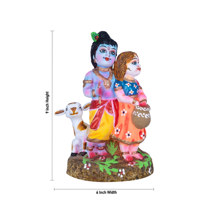 Cartoon Radha Krishna Clay Golu Bommai - 9 x 6 Inches | Giri Golu Bommai/ Navaratri Dasara Doll/ Gombe