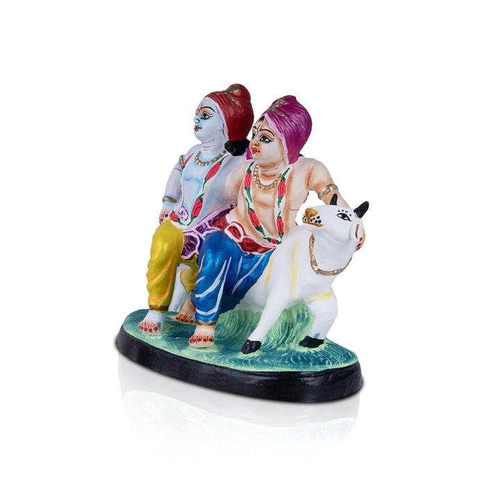 Krishna And Balarama With Cow Clay Golu Bommai- 8 X 7 Inches | Navaratri Gombe/ Giri Golu Doll/ Navratri Decor