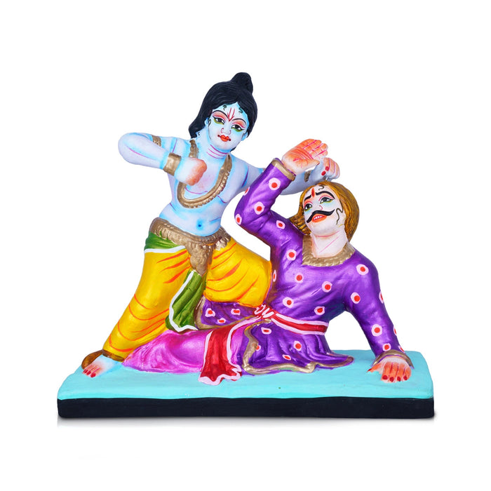 Kamsa Vadham Clay Golu Bommai - 8 X 9 Inches | Navaratri Gombe/ Giri Golu Doll/ Navratri Decor