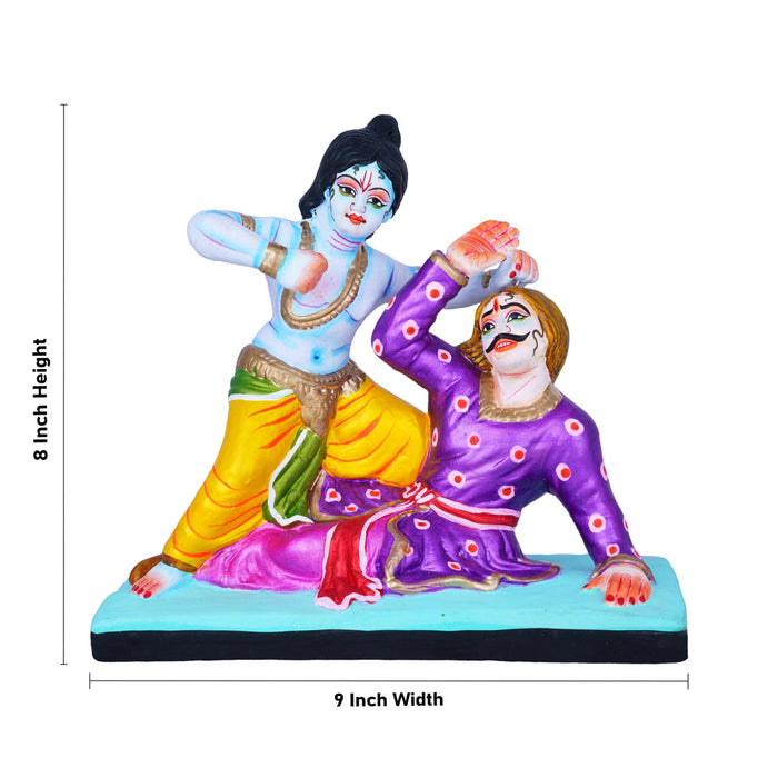 Kamsa Vadham Clay Golu Bommai - 8 X 9 Inches | Navaratri Gombe/ Giri Golu Doll/ Navratri Decor