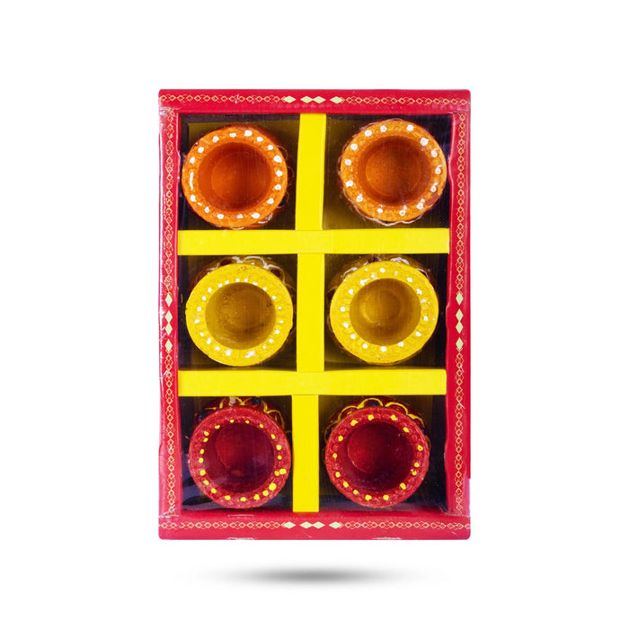 Clay Pot Diya - Pack of 6 | Hand Painted Earthen Oil Lamps/ Mitti Diyas for Festive Decoration