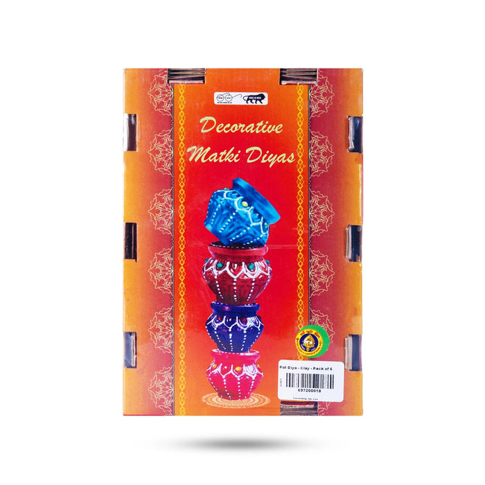 Clay Pot Diya - Pack of 6 | Hand Painted Earthen Oil Lamps/ Mitti Diyas for Festive Decoration