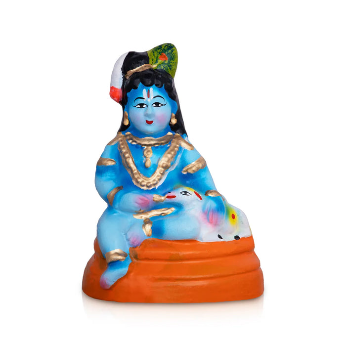 Krishna Statue Clay Golu Bommai - 6 x 3 Inches | Giri Golu Doll/ Navaratri Golu Bomma/ Bommai/ Gombe