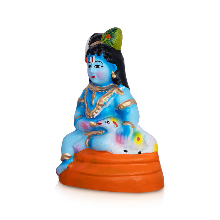 Krishna Statue Clay Golu Bommai - 6 x 3 Inches | Giri Golu Doll/ Navaratri Golu Bomma/ Bommai/ Gombe