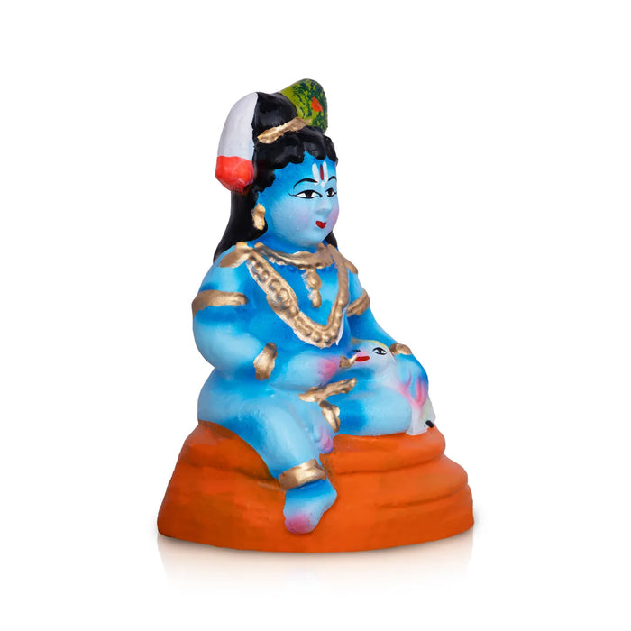 Krishna Statue Clay Golu Bommai - 6 x 3 Inches | Giri Golu Doll/ Navaratri Golu Bomma/ Bommai/ Gombe