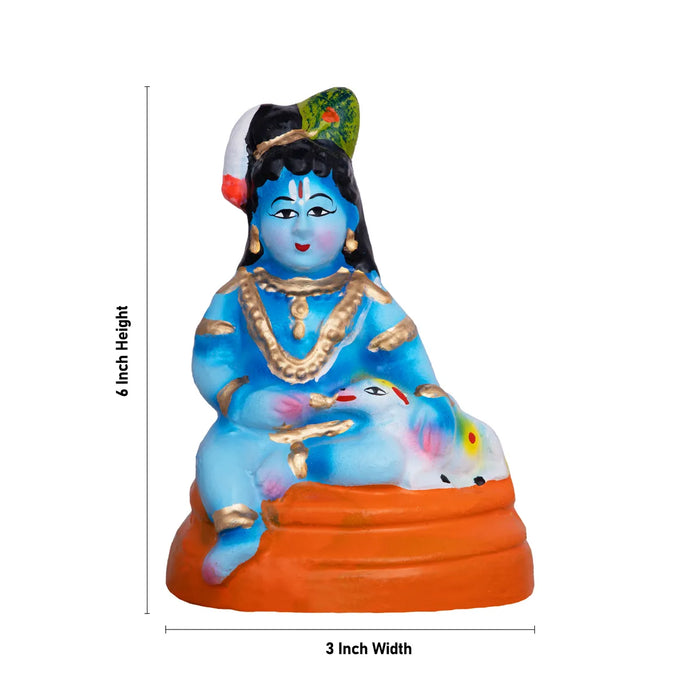 Krishna Statue Clay Golu Bommai - 6 x 3 Inches | Giri Golu Doll/ Navaratri Golu Bomma/ Bommai/ Gombe