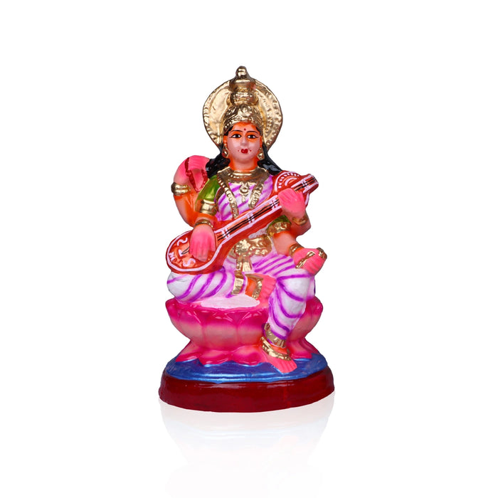 Lakshmi Saraswati Clay Golu Bommai Pair - 12 x 8.5 Inches | Giri Golu Doll/ Navaratri Golu Bomma/Gombe/Bommai