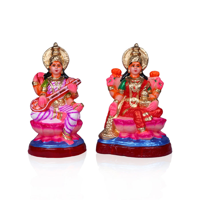 Lakshmi Saraswati Clay Golu Bommai Pair - 12 x 8.5 Inches | Giri Golu Doll/ Navaratri Golu Bomma/Gombe/Bommai