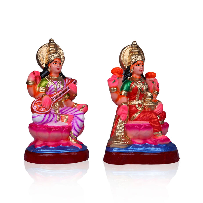 Lakshmi Saraswati Clay Golu Bommai Pair - 12 x 8.5 Inches | Giri Golu Doll/ Navaratri Golu Bomma/Gombe/Bommai