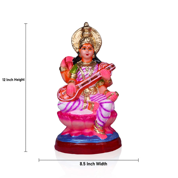 Lakshmi Saraswati Clay Golu Bommai Pair - 12 x 8.5 Inches | Giri Golu Doll/ Navaratri Golu Bomma/Gombe/Bommai