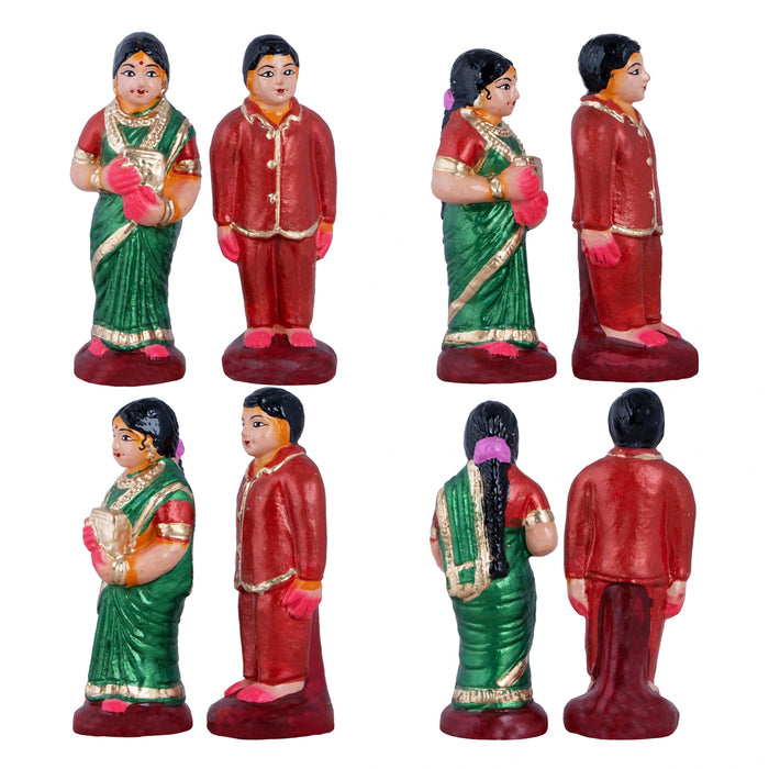 Reception Clay Golu Bommai Set - 6 x 2.5 Inches | Giri Golu Doll/ Navaratri Golu Bomma/Gombe/Bommai