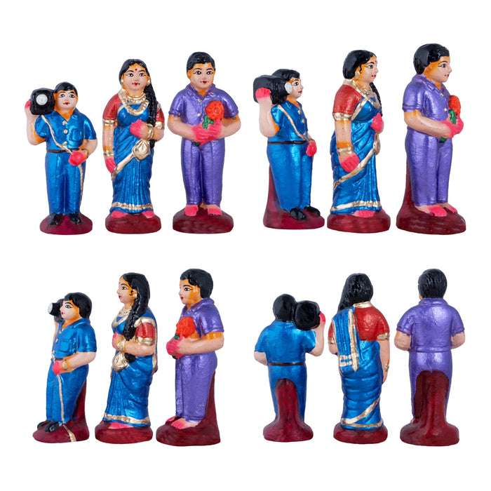 Reception Clay Golu Bommai Set - 6 x 2.5 Inches | Giri Golu Doll/ Navaratri Golu Bomma/Gombe/Bommai