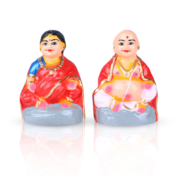 Thatha Patti Clay Golu Bommai Pair - 5 x 3.5 Inches | Giri Golu Doll/ Navaratri Golu Bomma/Gombe/Bommai